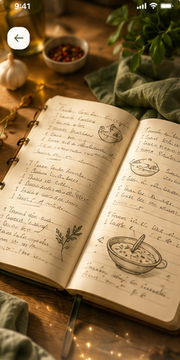 Handwritten recipe notes on paper